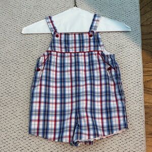 Little English Jon Jon - Plaid Kids Overalls